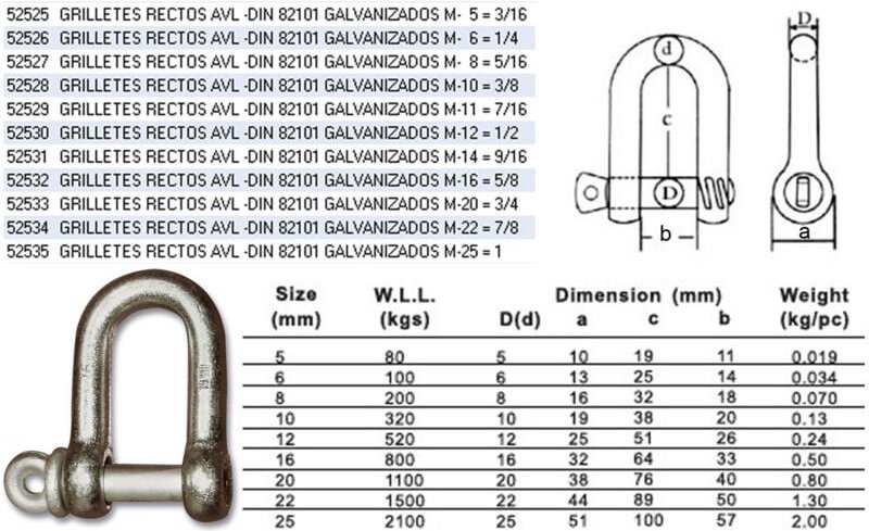 Avl gerade Schäkel din 82101 verzinkt M-8 5/16
