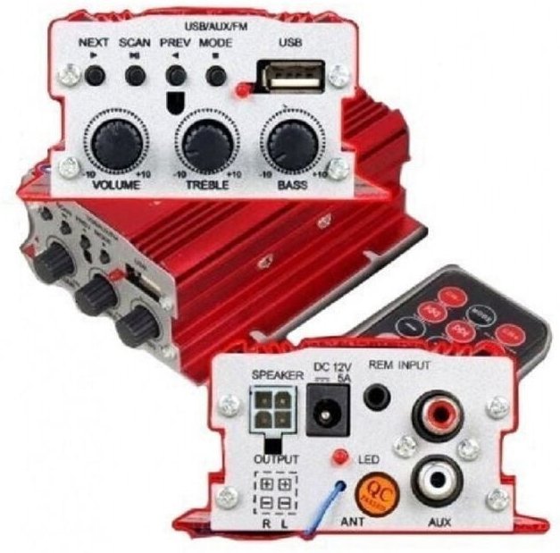 Trade Shop - Audioverstärker 12V USB MP3 Home Auto 2 Kanal Stereo 500W Fernbedienung MA700 -