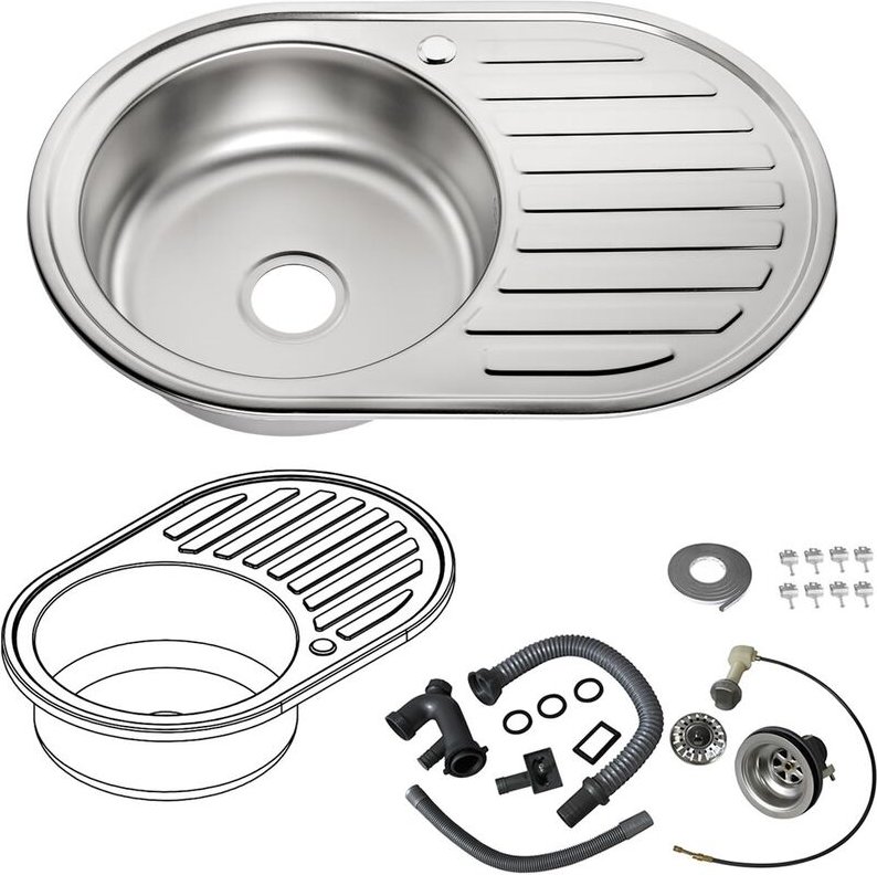 Edelstahlspüle 77CM Einbauspüle Rundspüle Küchenspüle Spülbecken Spüle - Melko