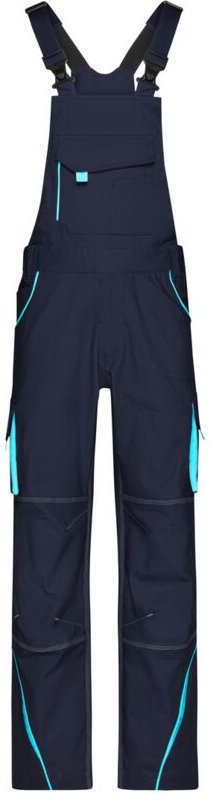 James&nicholson - Funktionelle Latzhose JN848 Gr. 60 navy/turquoise