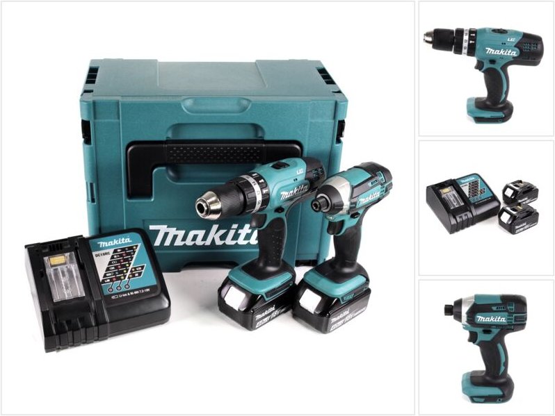 Makita DHP 453 Akku Schlagbohrschrauber 18V 42Nm + DTD 152 Schlagschrauber 18V 165Nm + 2x Akkus 4,0Ah + Ladegerät im Mak...