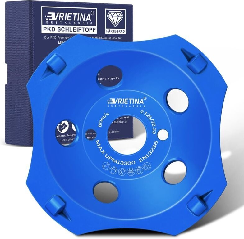 PKD PCD Diamant Schleiftopf 125mm, Diamantschleiftopf Schleifscheibe für Winkelschleifer, 4 Segmente, Schleifteller Topf...