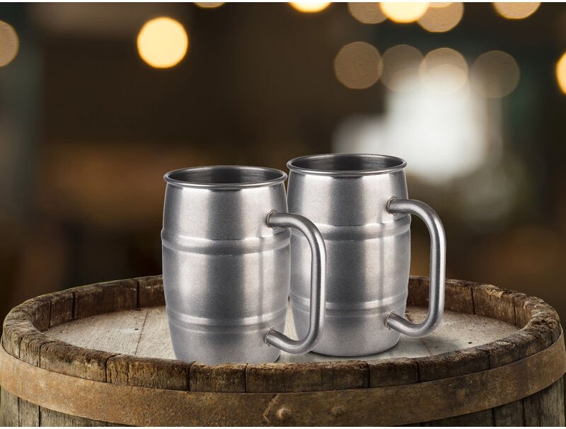 APS - Ausgefallenes Bierkrug Set, 2x Humpen 0,5 Liter aus Edelstahl in Antikoptik