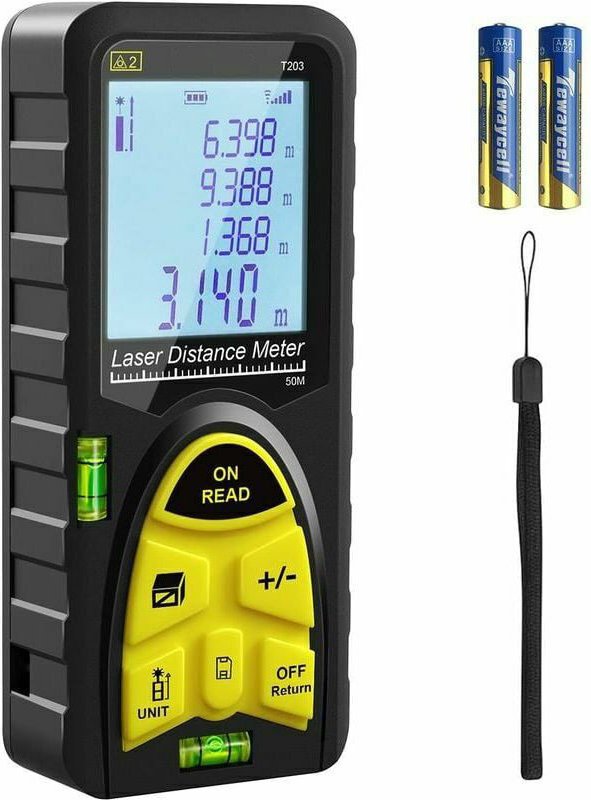 Jalleria - 50-Meter-Lasermessgerät, 165-Fuß-Laser-Entfernungsmesser, tragbares digitales Handmesswerkzeug mit Wasserwaag...