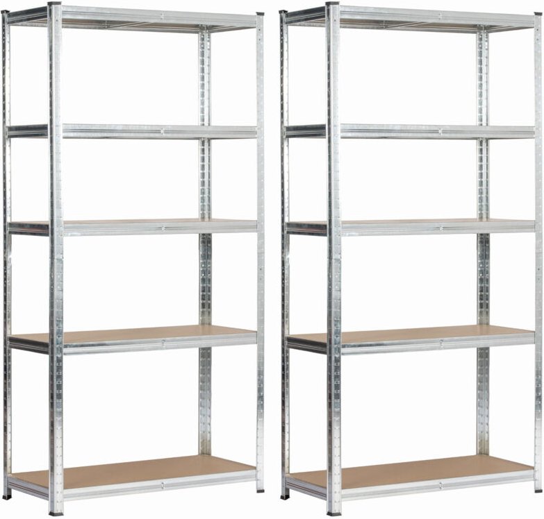 2er Set Schwerlastregal Silber galvanisiert 90 cm 5 Regalböden B90xH40xT180 cm