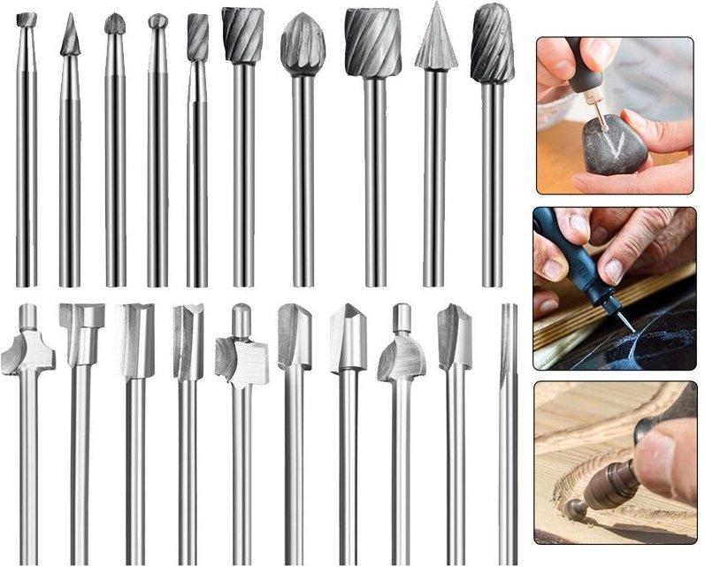 HSS-Fräser, 20 Stück, 3 mm, 1/8 Zoll, Hochgeschwindigkeitsstahl-Fräser, Holzbearbeitungs-Fräser, Zubehör-Set für Rotatio...