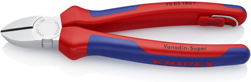Seitenschneider, verchromt, mit Mehrkomponenten-Hüllen, 2K-Griff, Länge: 70 05 180 t 180mm - Knipex