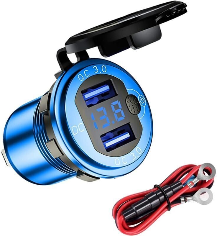 Thumbnail - Wasserdichtes Motorrad-Auto-QC3.0-USB-Ladegerät, 12/24 v, Aluminiumlegierung, Dual-USB-Ladebuchse, mit Schalter und LED-...