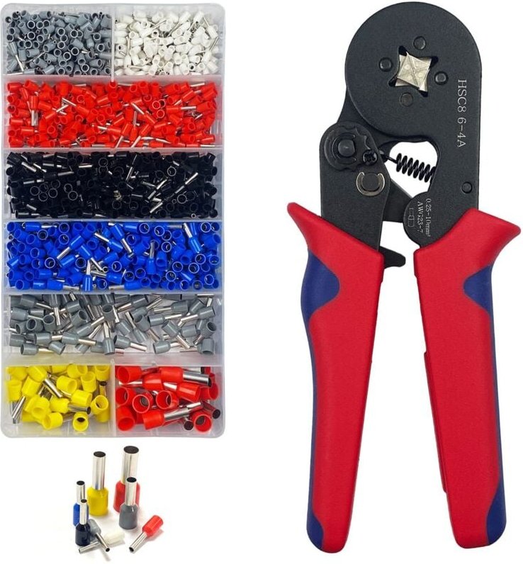 Thumbnail - Crimpzange, Aderendhülsenzange mit 1200 Aderendhülsen, 8 Typen Premium isolierte Aderendhülsenklemmen 0,5-10 mm², selbst...