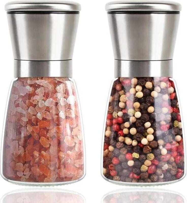 Stück Salz- und Pfeffermühle aus Edelstahl 304, Gewürzmühle, Chilimühle, manuelle Glasmühle