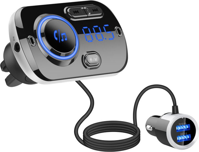 Bluetooth 5.0 FM-Transmitter, Auto-Bluetooth-Adapter, Auto-FM-Transmitter-Kit, Ladegerät mit QC3.0- und 5V/2,4A-Anschlüs...