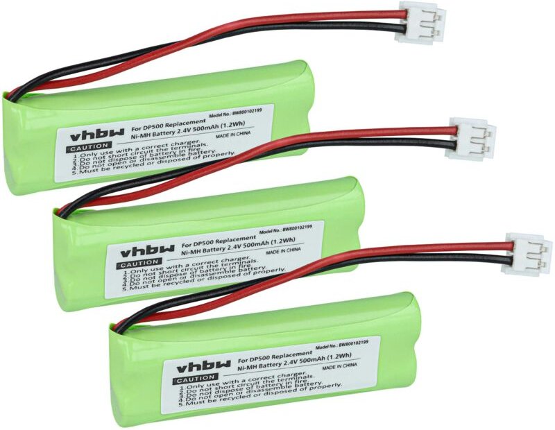 Vhbw - 3x Ni-MH Akku 500mAh (2.4V) kompatibel mit Festnetz Telefon Medion Life S63085, Life S63112 ersetzt VT50AAAALH2BM...