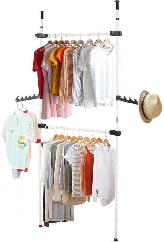 Ulisem Kleiderständer, 2 Stangen, 2 Balken, Teleskop-Kleiderbügel, Kleiderschrank-Organizer, Stoffschiene, Kleiderstände...