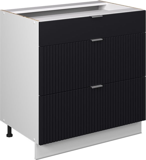 Schubladenunterschrank Fame-Line, Schwarz gestreift, 80 cm mit 3 Schubladen, ohne Arbeitsplatte Vicco
