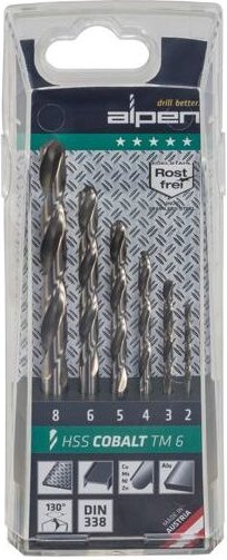 Alpen - hss Cobalt Spiralbohrer kurz 2 - 8 mm 6-tlg Satz in Kunststoffkassette
