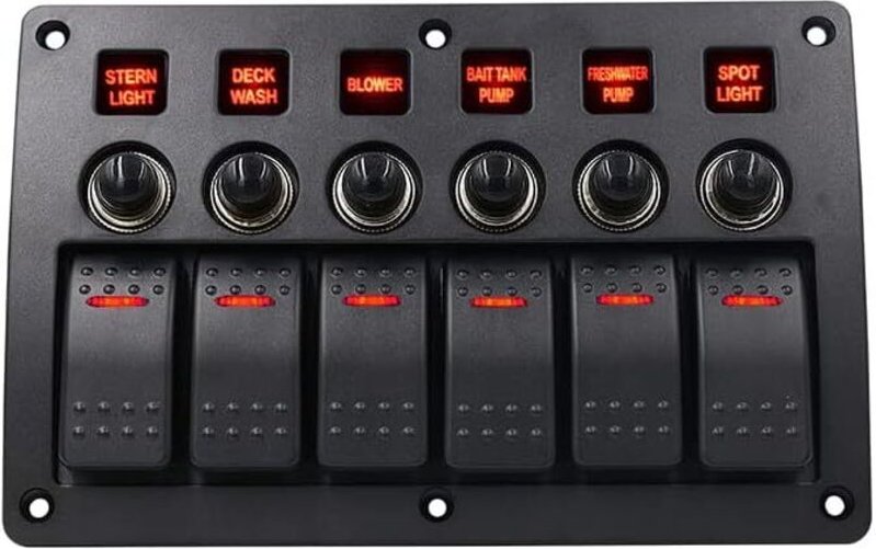 12-24V 6-Gang Universal-Schalterkombinationsfeld für Boot, Marine, Yacht, Caravan, spritzwassergeschütztes LED-Schalterf...