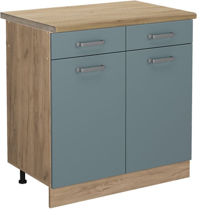 Thumbnail - Vicco - Küchenunterschrank R-Line, Blau-Grau, 80 cm , ap Eiche