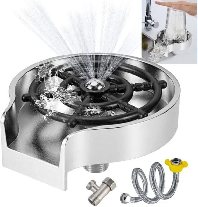 Thumbnail - (Silber) Glasspüler für die Spüle, Glasspüler für die Küchenspüle, Tassenreiniger, schnelle Weinglasreinigung, Babyflasc...