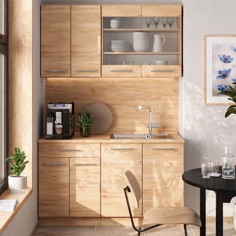 Singleküche Fame-Line, Goldkraft Eiche, 140 cm , AP Eiche, Vicco