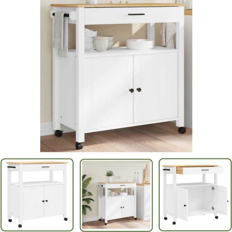 The Living Store Küchenwagen MONZA 84x40x90 cm Massivholz Kiefer - Holz Küchenwagen - Küchenschrank - Retro Küchenmöbel ...