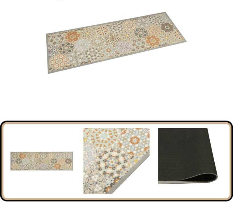 Küchenteppich Waschbar Sechseck Pastell 45x150 cm Samt - Küchenläufer - Samt - Polyester - Rutschfest - Maschinenwäsche