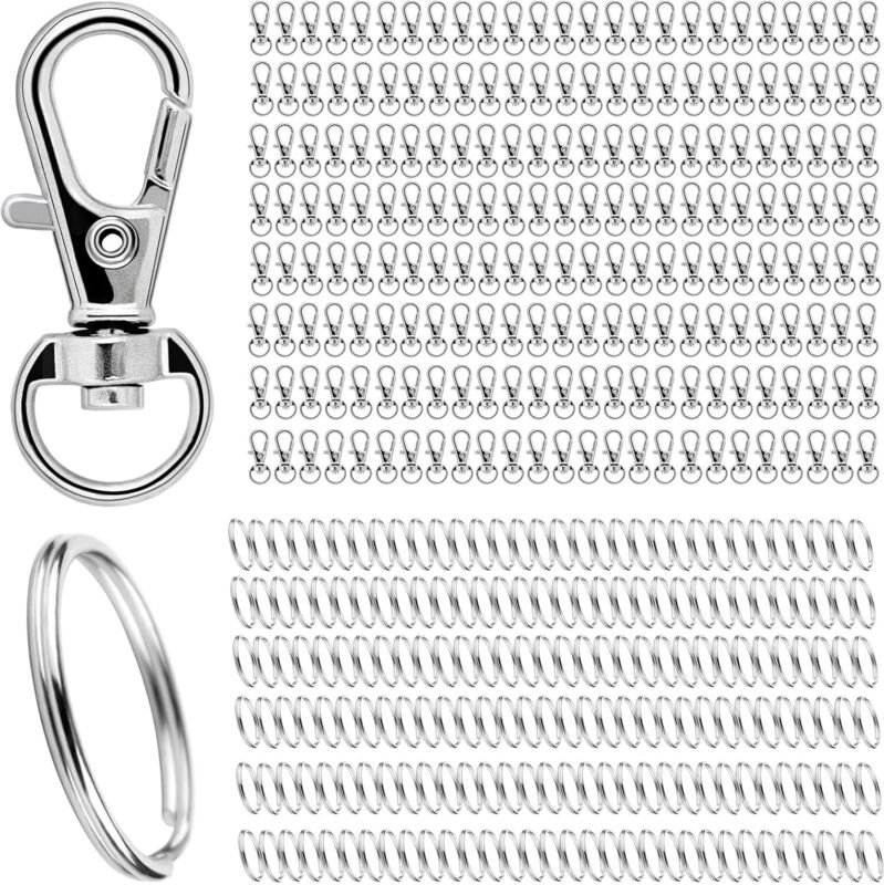 400 Stück kleine Edelstahl-Schlüsselanhänger-Karabiner, DIY-Karabiner mit Drehgelenk (Silber)