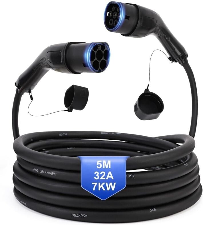 Thumbnail - Ladekabel für Elektroautos Typ 2, 32 A, 7 kW, einphasig, Modus 2, Kabel Typ 2 für Typ 2 auf Typ 2, EV-Ladekabel, kompati...