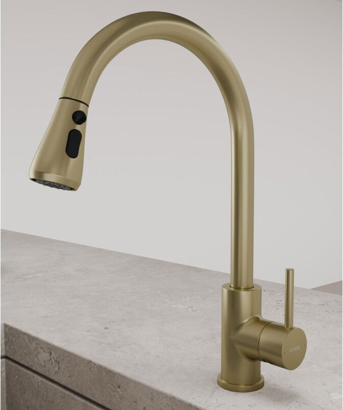 Küchenmischbatterie & ausziehbare Handbrause - Vergoldet gebürstet