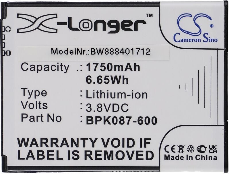 Vhbw - Akku Ersatz für Verifone BPK087-600, BPK087-600-01-A, BPK087-600-01-B für Barcodescanner pos (1750mAh, 3,8V, Li-I...