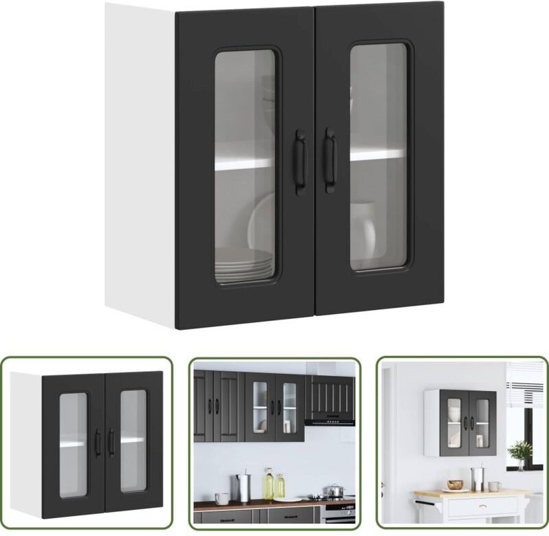The Living Store - vidaXL Küchen-Hängeschrank mit Glastür Kalmar Schwarz Holzwerkstoff