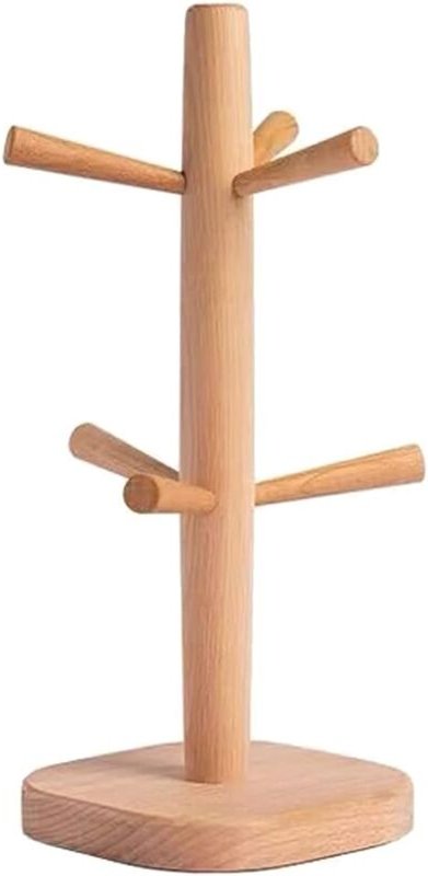 Holzbecherhalterbaum, Kaffeetassenhalter mit 6 Haken, Kaffeetassenhalter für Küchentheke, Teetassenhalter, Kaffeetassent...