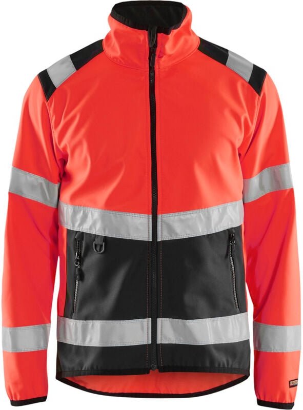 Thumbnail - Arbeits-Softshelljacke Hochsichtbarkeit 4877 - Neonrot / Anthrazitgrau M