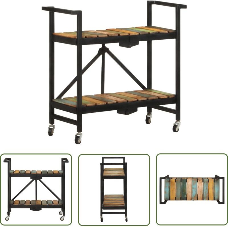 Küchenwagen 87x36x81 cm Altholz Massiv - Holzschrank - Küchenwagen - Retro Möbel - Vintage Stil - Holzküche - The Living...