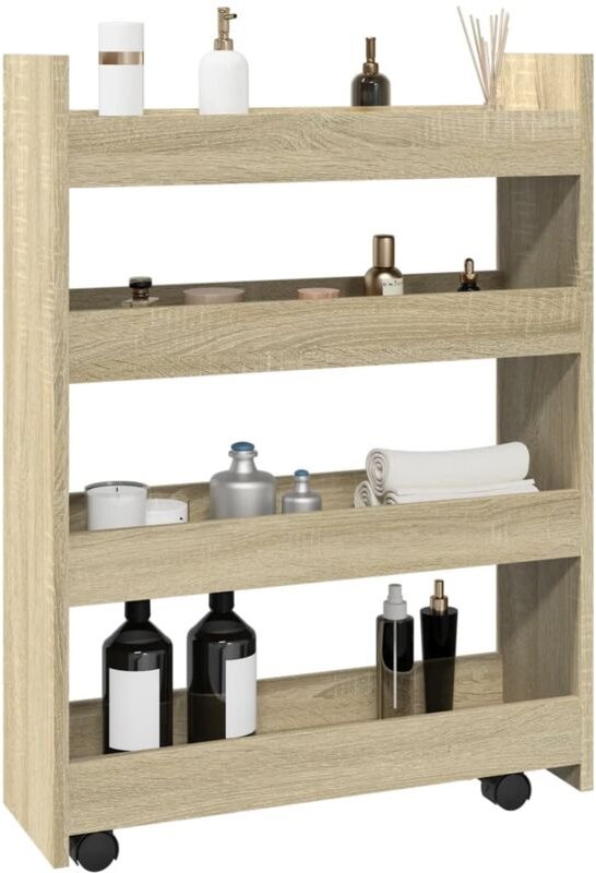vidaXL Aufbewahrungswagen Schmal 4 Etagen Sonoma Eiche Holzwerkstoff