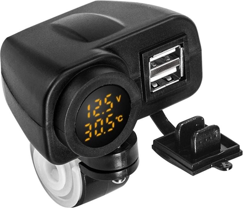 12V Motorrad Dual USB Ladegerät, 5V 2,1A Ladegerät Buchse 2 Port Wasserdichter Stecker Voltmeter für Motorrad Handys,Gel...