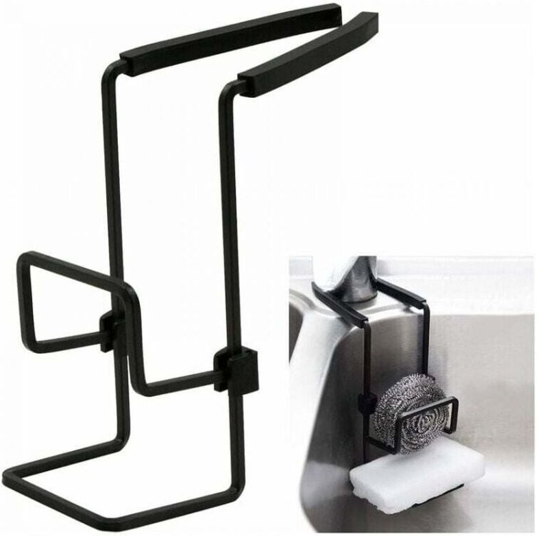 Porta spugna da cucina nero, portaoggetti sospeso - Non necessita di foratura, organizer per lavello per spugna, sapone,...