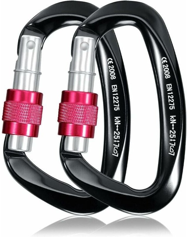 25 kN Kletterkarabiner, 2 Stück, robuster D-förmiger Sicherheitskarabiner aus Aluminium für Camping, Bergsteigen, Wander...