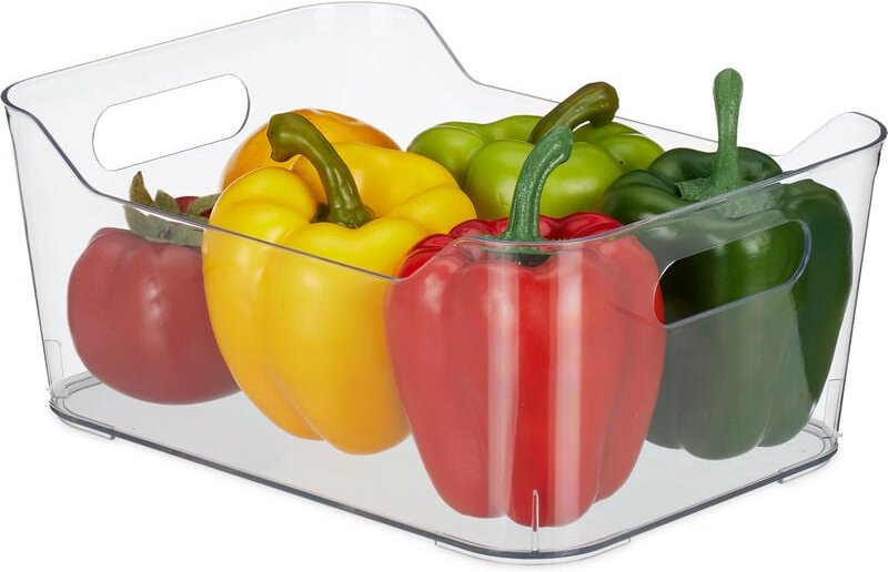 Relaxdays - Kühlschrank Organizer, Lebensmittel Aufbewahrung, hbt 10,5 x 25 x 18 cm, Kühlschrankbox mit Griff, transpare...