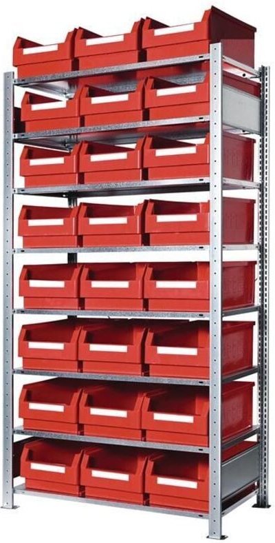 Steckregal H2000xB1000xT500mm Grundregal 8 Stahlböden 24 x Gr. 2 rot