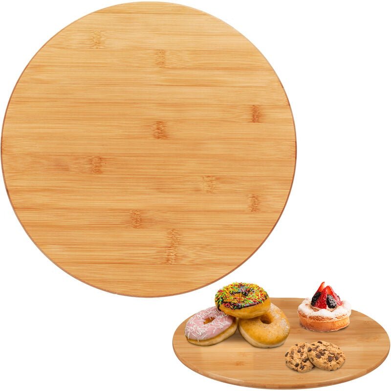 Relaxdays - Drehteller, 360° drehbare Servierplatte, ø 40 cm, rundes Drehtablett Bambus, zum Servieren, für Gewürze, nat...