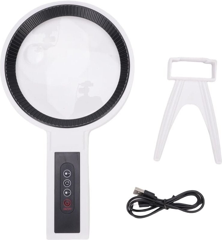 Beleuchtete Lupe, wiederaufladbare Handlupe mit 34 LEDs und Ständer zum Lesen und Prüfen, warmes und kaltes Licht, einst...