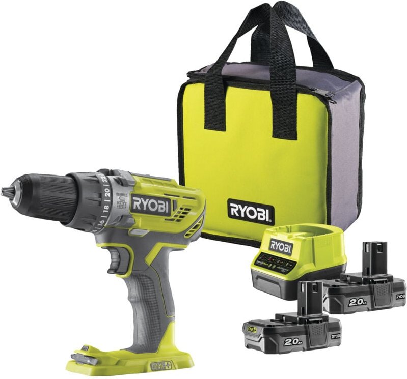 Ryobi R18PD3-0 Bohrschrauber-Schlagbatterie 18V 50Nm Kit 2x2,0 Ah