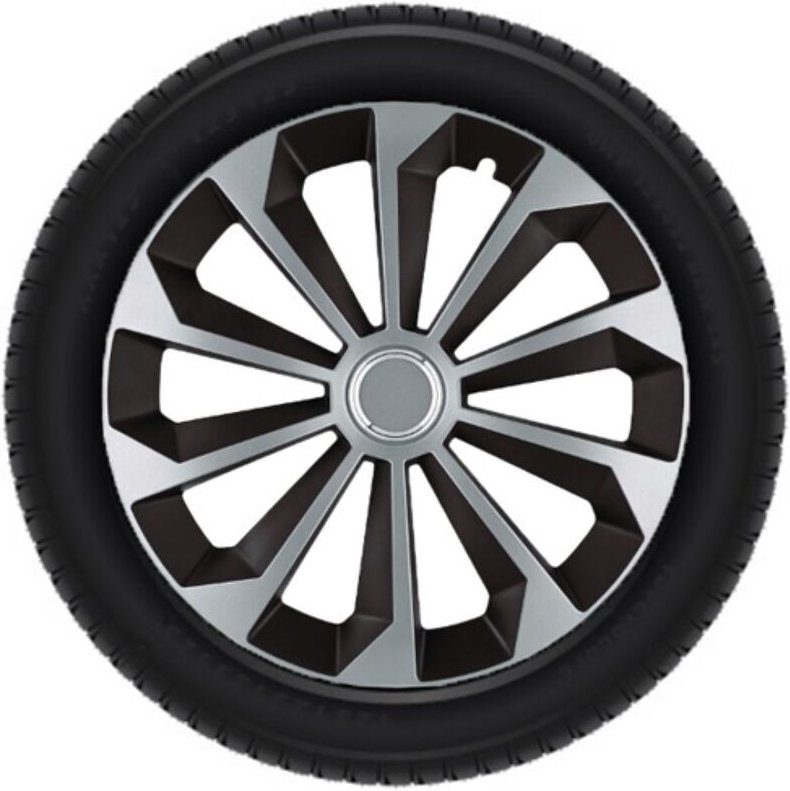 Radkappen-Set - Fame Mix - 15 Zoll - Silber/Schwarz - Für Winterreifen mit Stahlfelgen