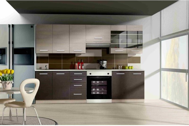 Küchenmöbel-Set Vilches 260 cm Küchenzeile mit Hängeschränken Ferrara-Eiche - Furnix