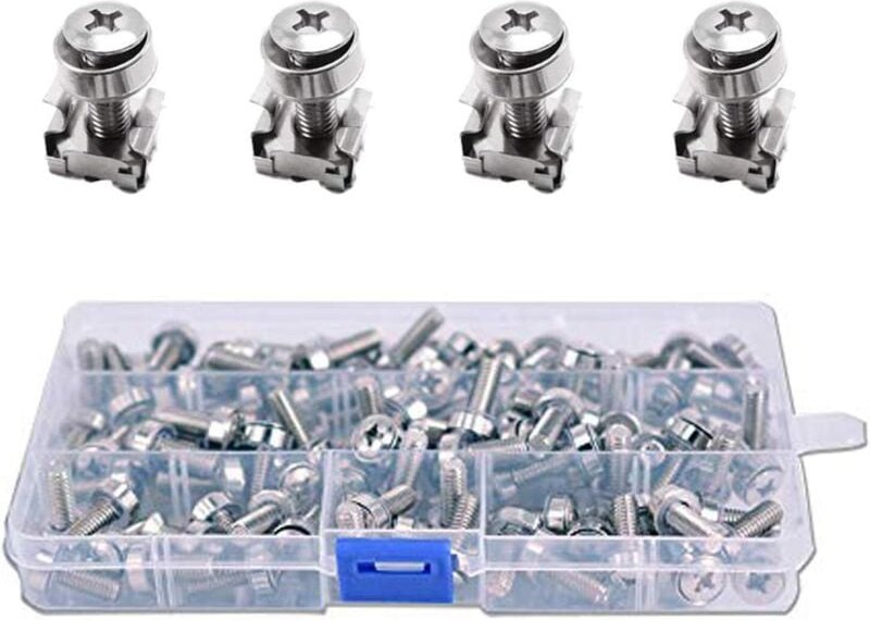 50 Sets M6-Käfigmuttern mit Vierkantloch und Befestigungsschrauben, Unterlegscheiben für Server-Rack und Schrank (M6 x 2...