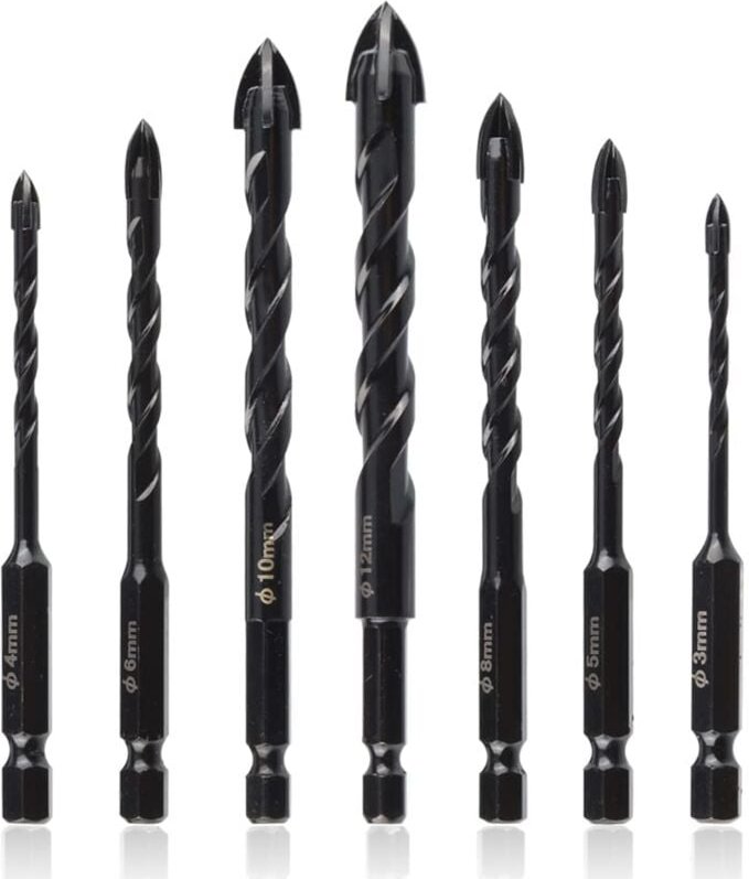 Sollbry - Stück Wolframkarbid-Spiralbohrer, 3–12 mm, 1/4 Zoll Sechskantschaft, Steinbohrer, Kreuzbohrer zum Bohren auf B...