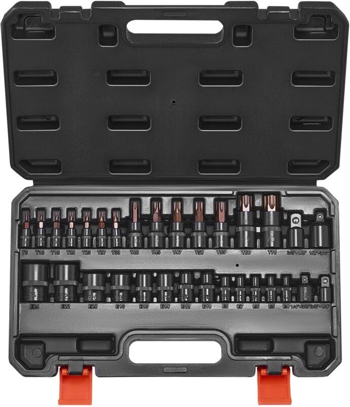 VEVOR Torx Bohrer Steckschlüsselsatz Außen-Torx-Steckschlüsselsatz, 31-teilig T8-T70 & E4-E24, S2-Legierungsstahl & Cr-V...