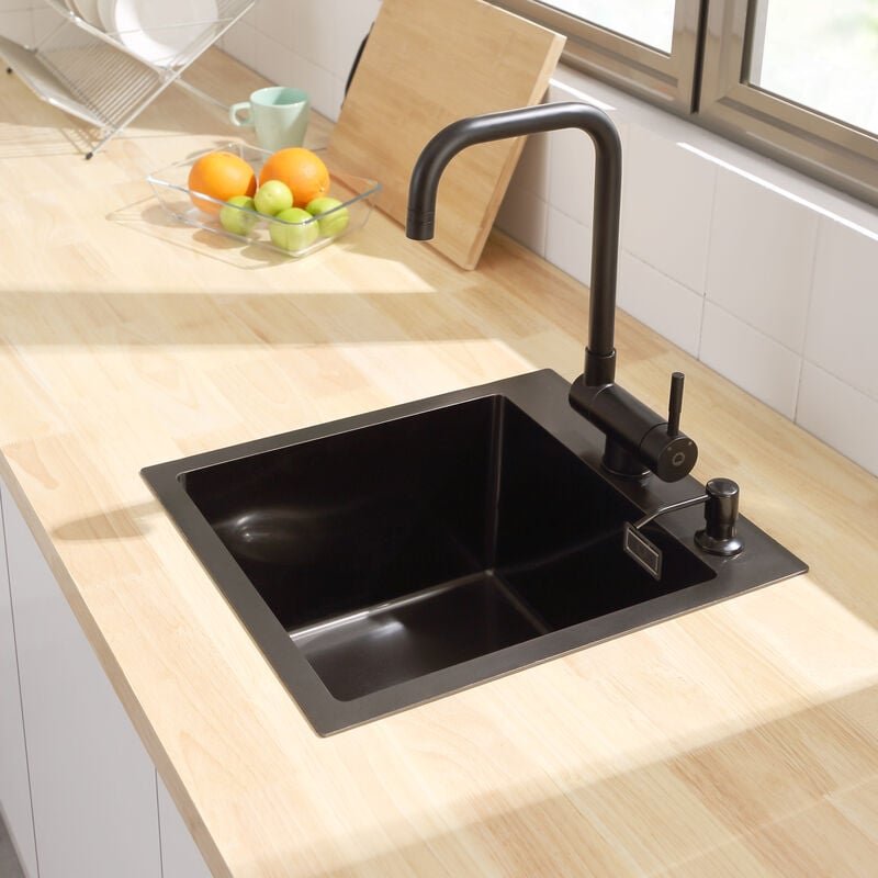 Thumbnail - Spüle 1 Becken 40 x 45 cm Küchenspüle Standard Einbau oder flächenbündig ab 40cm Unterschrank, mit Siphon und Überlauf O...