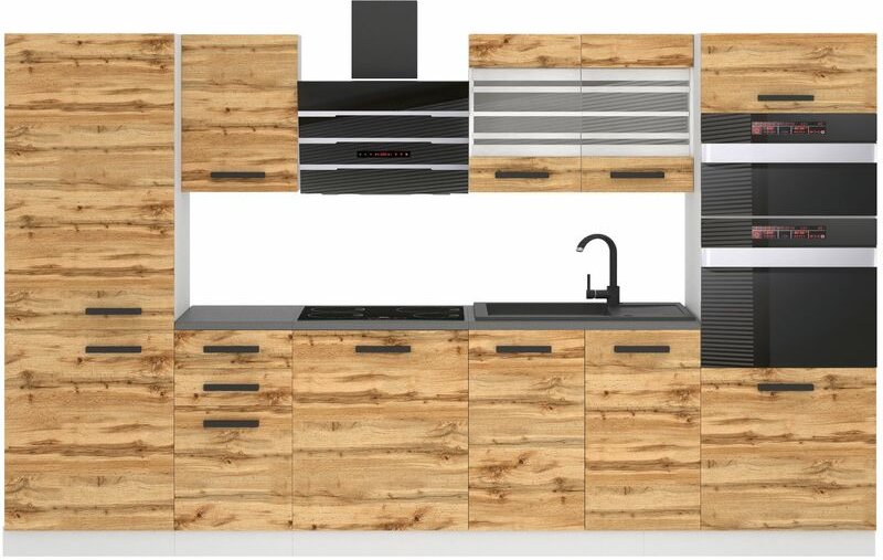 Küchenzeile Küchenblock Mila - Küchenmöbel 300 cm Einbauküche Vollausstattung ohne Elektrogeräten mit Hängeschränke und ...