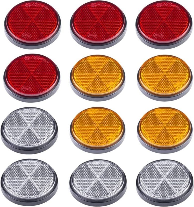 Thumbnail - Ersandy - Anhänger-Reflektor-Set, 4 rote Reflektoren, 4 gelbe Reflektoren, 4 weiße Reflektoren, runde selbstklebende Ref...